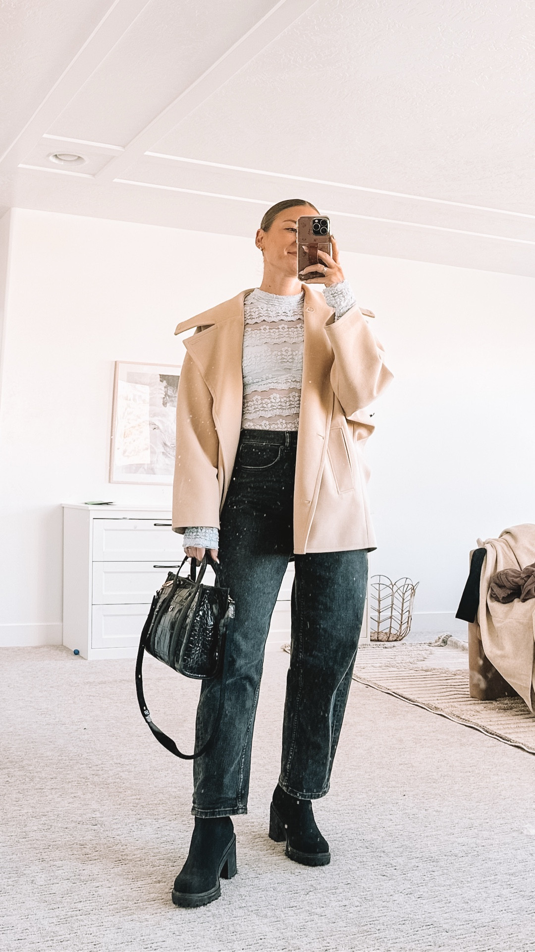 I’ve had this top for years and they’ve got some super pretty colors right now too (wearing small), favorite jeans I wear just about every day (XS long), coat is the cutest shape and I wear it dressy or dress it down with leggings and boots (small), comfiest sock boots (true to size), cute new purse is the perfect size but fits diapers and wipes!

#LTKStyleTip #LTKSeasonal