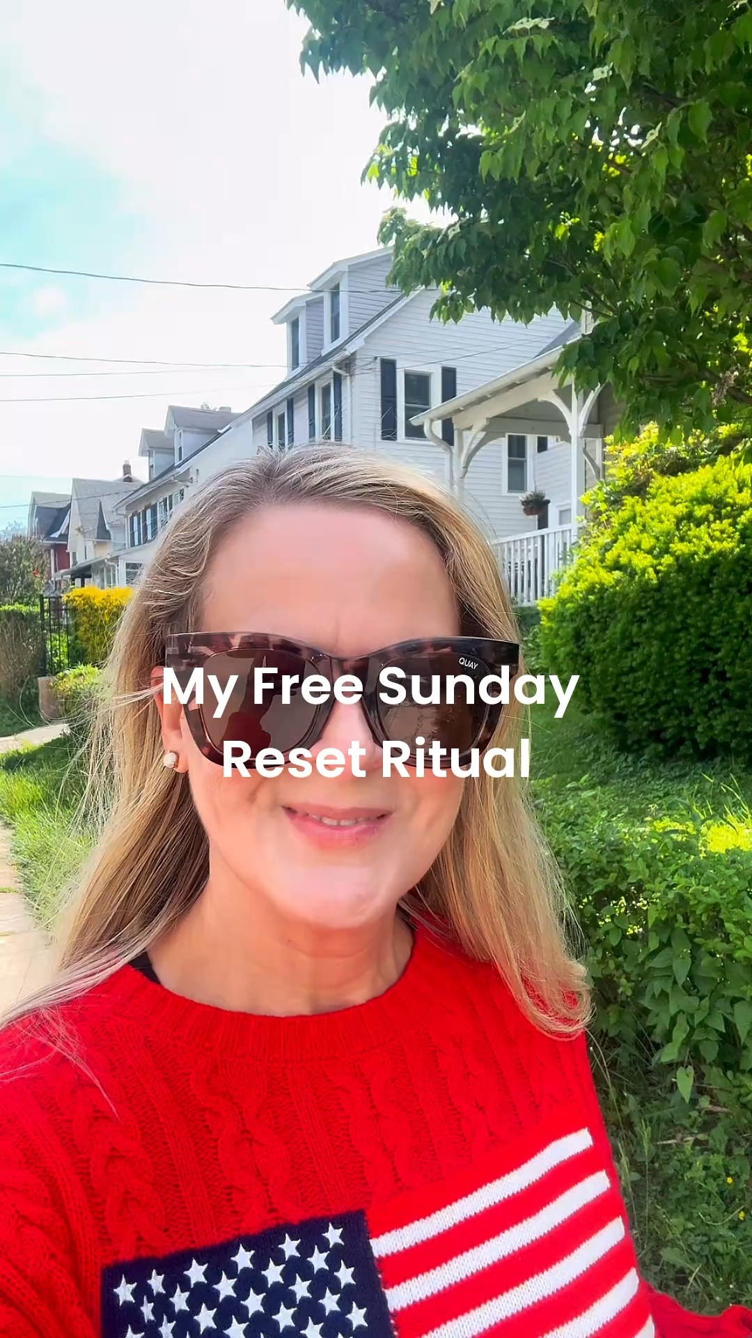 Sunday resets for me include getting out into nature and walking. 

American flag top, American flag sweater, target style, spring outfits, summer sunglasses, preppy style, intentional living, smart casual style, Americana style, Memorial Day weekend