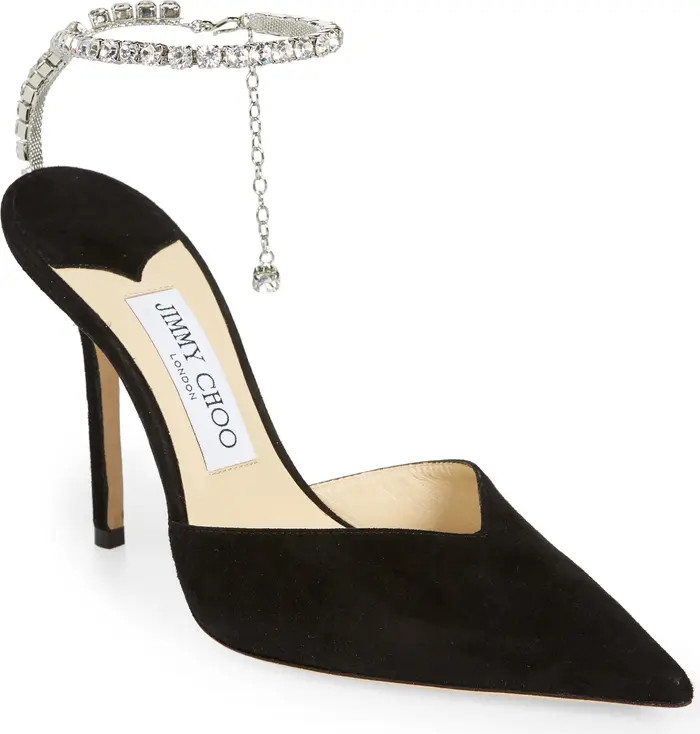 Saeda Crystal Ankle Strap Pointed Toe Pump (Women) | Nordstrom