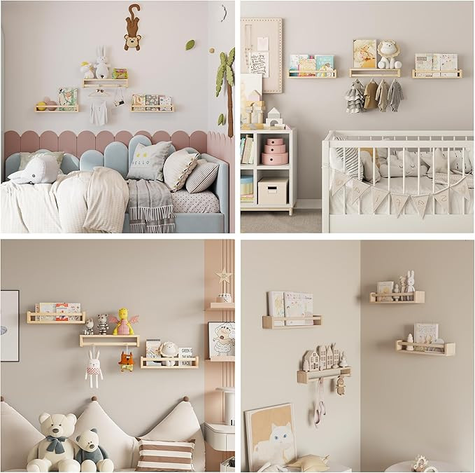 Nursery Floating Shelves, Wood Nursery Book Shelves for Wall, 16 inch Wall Bookshelf for Kids Sol... | Amazon (US)
