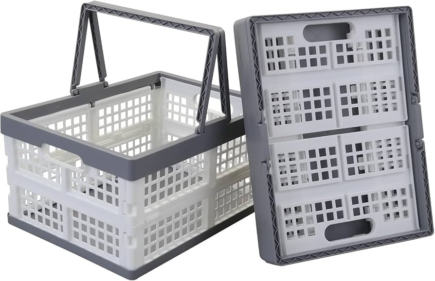 2-Pack Collapsible Crate with Handle, Stackable Grocery Shopping Baskets | Amazon (US)