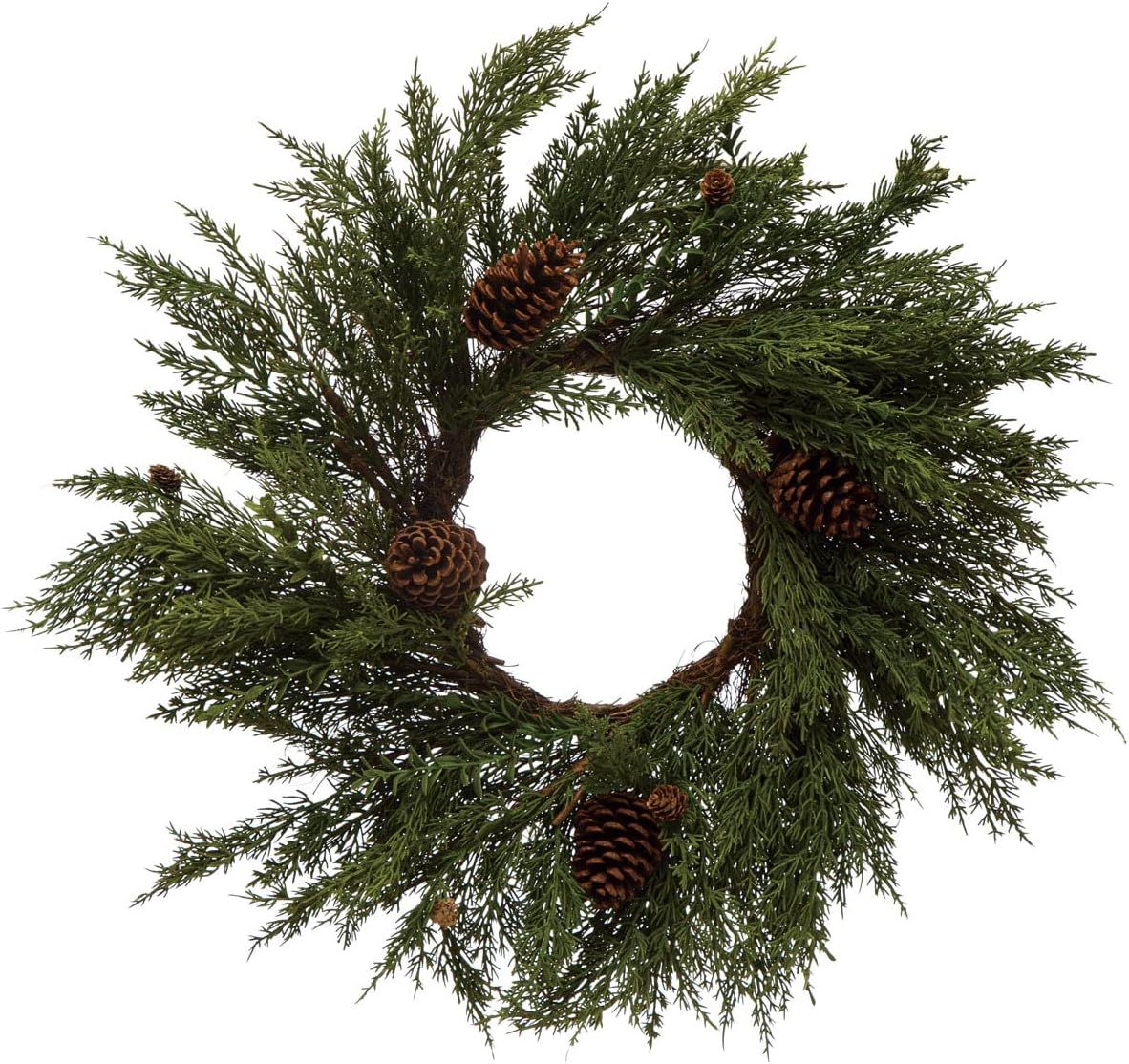 Round Faux Cypress Wreath with Pinecones, Green | Amazon (US)