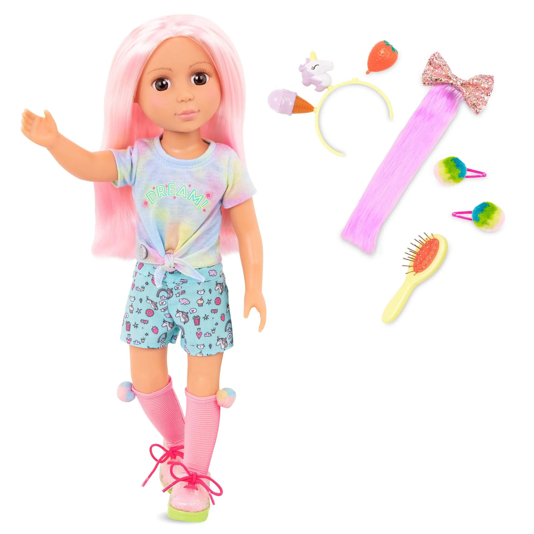 Glitter Girls Nixie 14 inch Doll Wearing Colored Outfit with Hair Accessories and Toy Food Props ... | Walmart (US)