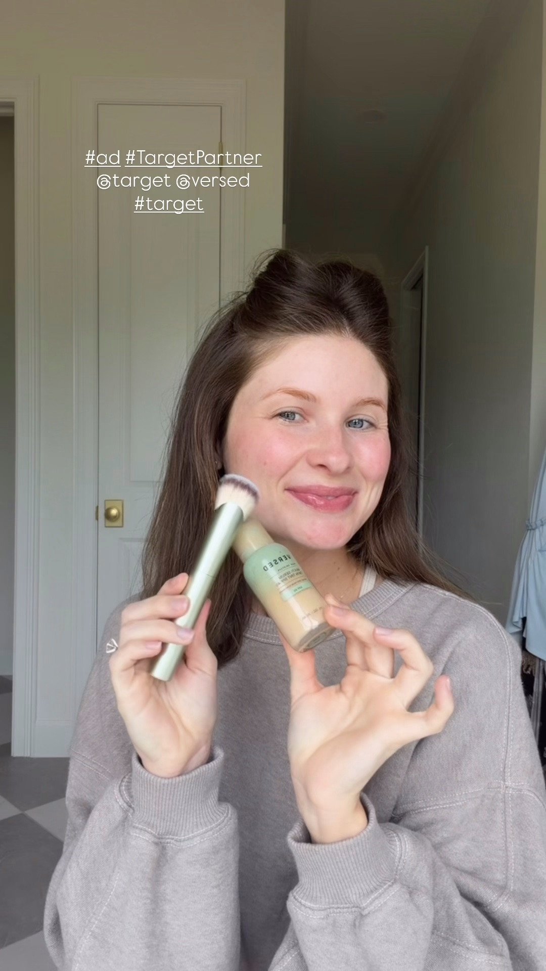 #AD The Multi-serum skin tint from @versed is one of my absolute favorite skincare products because it does it all, hydration, coverage, and SPF 40 in one step plus it’s under $20. It is SO hard to find good, clean affordable products that actually work! I’ve used this product for months!  I’m using the multi-tasking brush from Versed as well. You can see the hydration it gives my skin - I love wearing this by itself or under my makeup! You can grab it at @target!  #TargetPartner