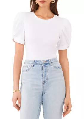1.state Women's Short Puff Sleeve Top, White, Small | Belk