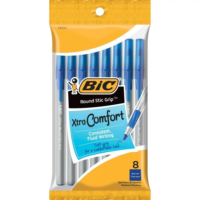 BIC Round Stic Xtra Comfort Ball Pen, Medium Point (1.2 mm), Blue, 8 Count | Walmart (US)