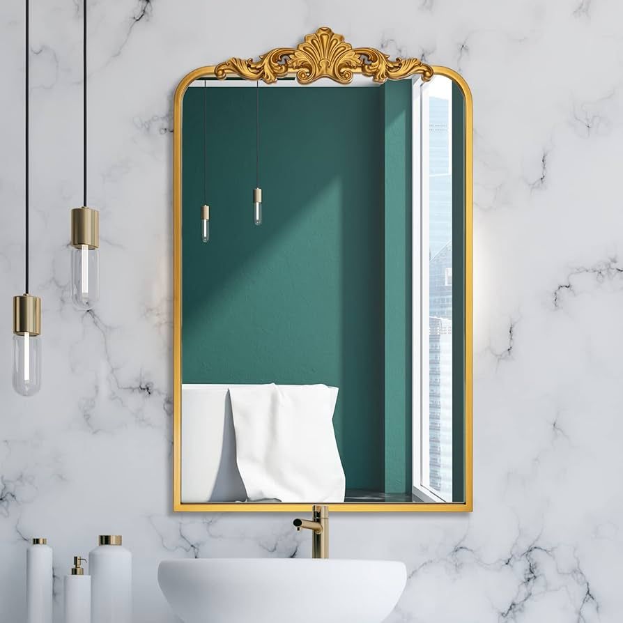 Ruomeng Traditional Wall Mirror, Bathroom Mirror Baroque Inspired Wall Décor, Gold Accent Mirror... | Amazon (US)