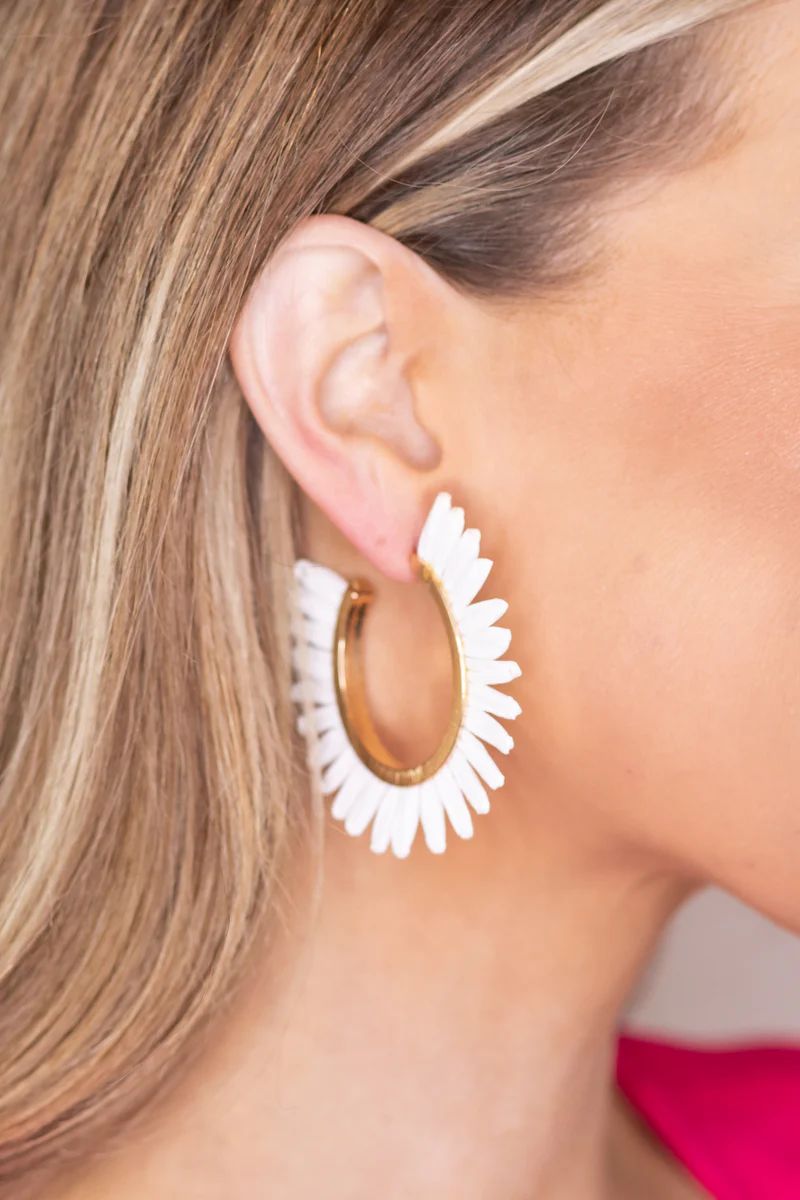 Betsy Hoop Earrings- White | Avara