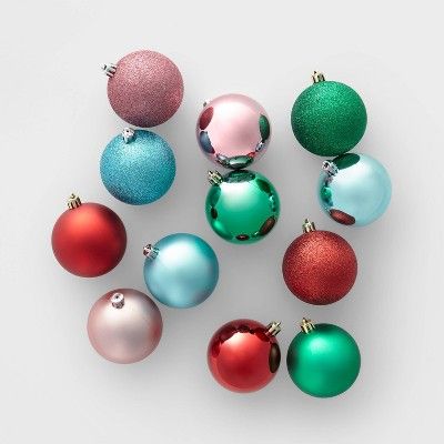 50ct 70mm Shatter Resistant Christmas Ornament Set Pink Green and Blue - Wondershop™ | Target