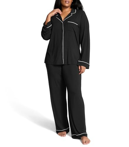 Victoria's Secret Modal Pajama Set, Long Sleeve Shirt and Pants, Pajamas for Women, Black W Angel Pink Piping, M | Amazon (US)