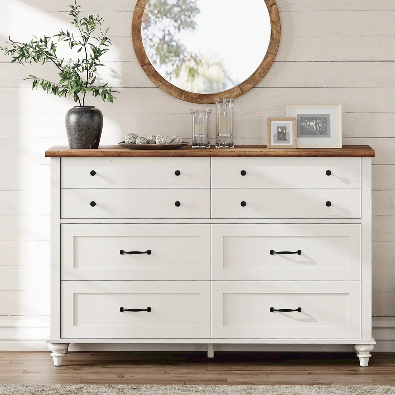 White 8 Drawer Dresser for Bedroom, Wooden Chest of Drawers for Living Room | Walmart (US)