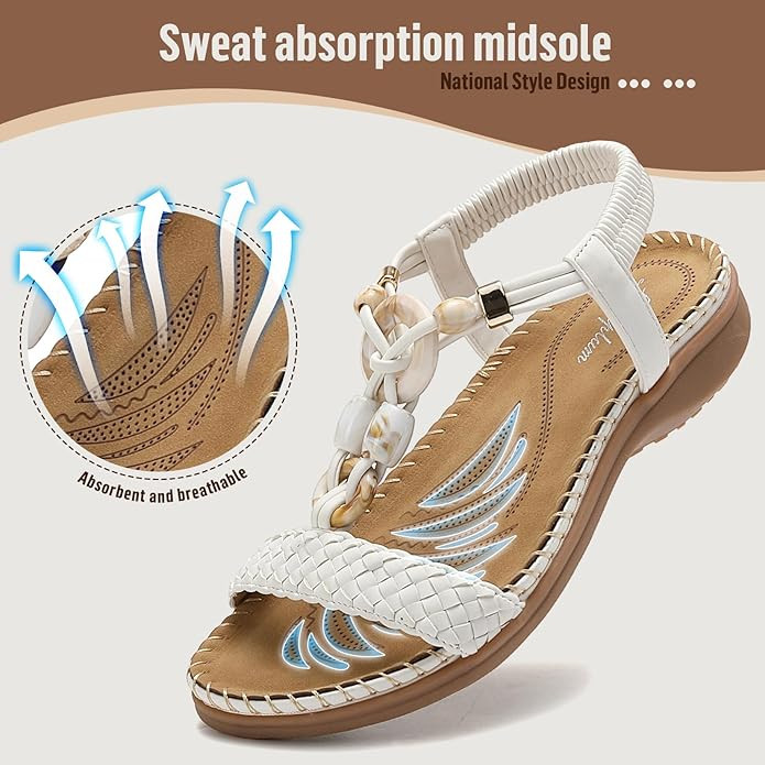 Littleplum Women Sandals Arch Support Handmade Bohemian Braided Flat Sandals Comfort Walking Beac... | Amazon (US)