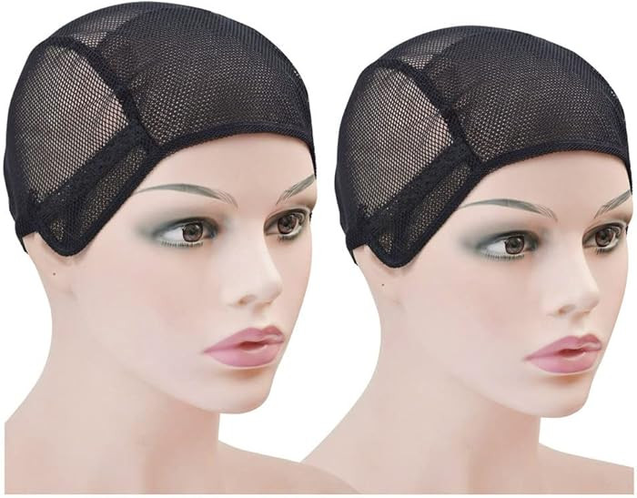 2 Pcs Stretch Wig Caps Mesh Weaving Caps with Adjustable Straps for Making Wigs (Black M) | Amazon (US)