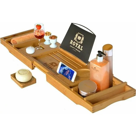 Royal Craft Wood Natural Bamboo Luxury Bathtub Caddy Tray Organizer for Bath Products - Water Resist | Walmart (US)