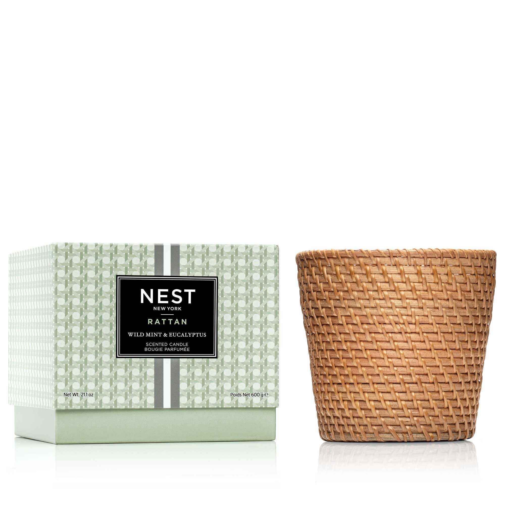 Rattan Wild Mint & Eucalyptus 3-Wick Candle | NEST Fragrances