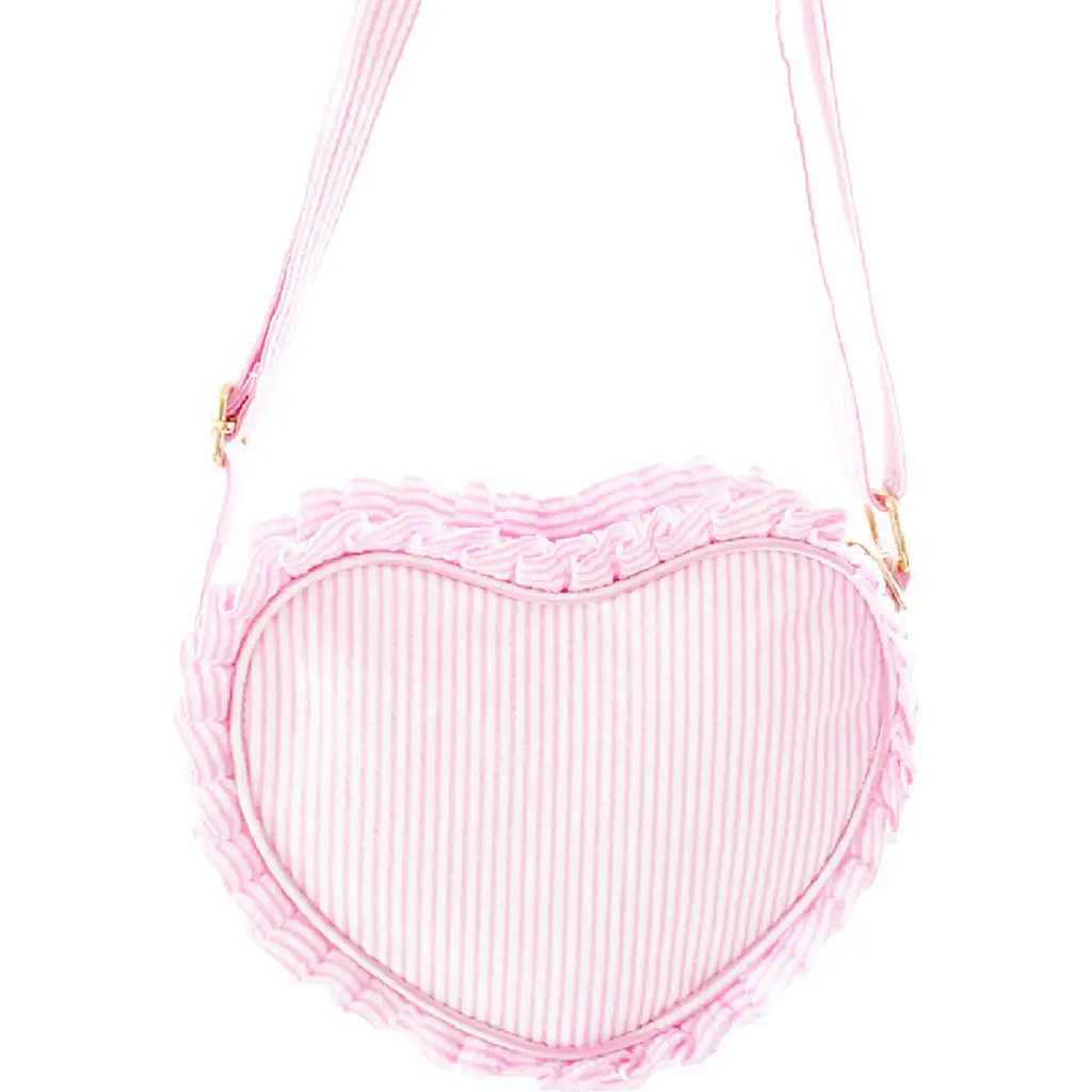 Bits & Bows Seersucker Ruffle Girls' Heart Purse in Pink/white at Nordstrom | Nordstrom