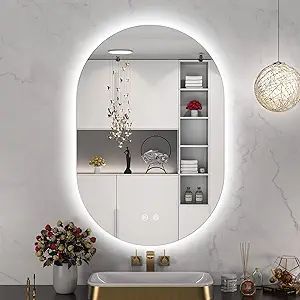 KLC 30 x 20 Inch LED Backlit Mirror for Bahthroom, Oval Bathroom Vanity Mirror with Lights Wall M... | Amazon (US)