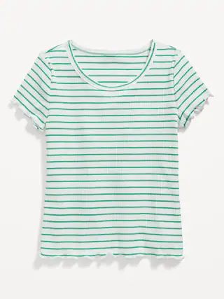 Printed Rib-Knit Lettuce-Edge T-Shirt for Girls | Old Navy (US)