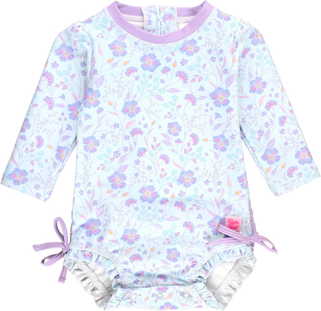 RuffleButts Baby Girls UPF 50+ Sun Protection Floral Printed Long Sleeve One Piece Rash Guard Swi... | Amazon (US)