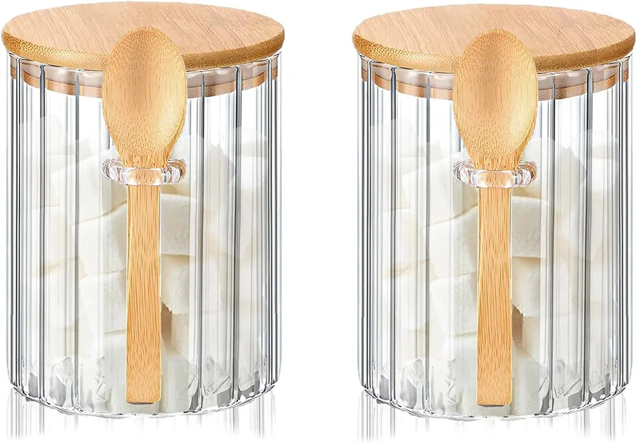 Glass Jar Sugar Container with Bamboo Spoons Lids 16 oz Sugar Bowl Coffee Bar Food Storage Jar Ce... | Amazon (US)