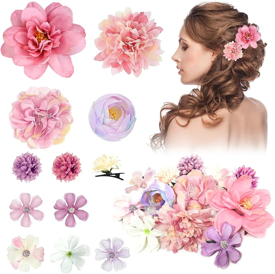 Silk Flower Hair Clip, 12Pcs Roses Flower Headdress Clips, Bridal Wedding Corsage and Headdress, ... | Amazon (US)