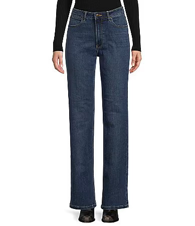 Wrangler� High Rise Straight Leg Dark Denim Jeans - 2 32 | Dillard's