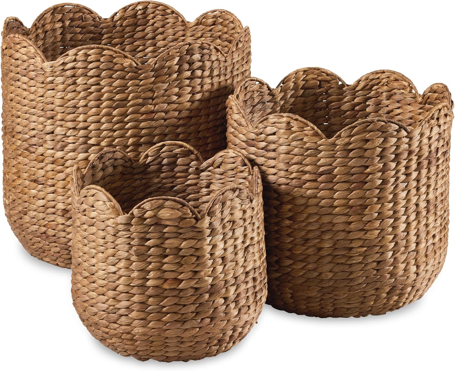 Best Choice Products 3pc Water Hyacinth Scalloped Multipurpose Nesting Baskets, Storage Bin Organization Totes for Living Room, Bedroom, Nursery, Laundry Room -Chestnut | Amazon (US)