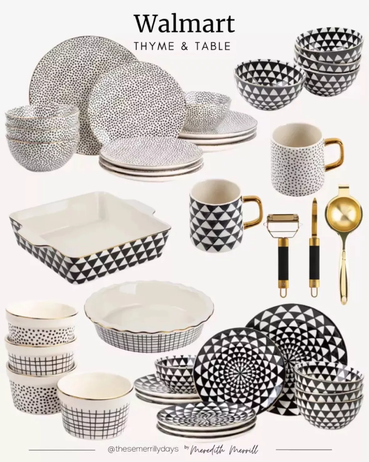 Thyme & Table Dinnerware Black & White Dot Stoneware, 12 Piece Set, Dinnerware  Set, Dishes and Plates Sets