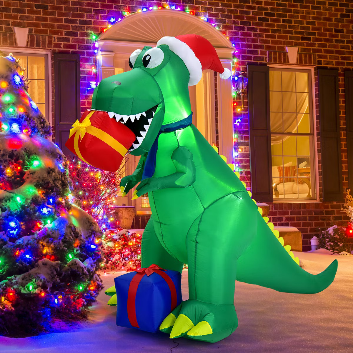 Costway 6Ft Christmas Inflatable Dinosaur Indoor & Outdoor Christmas Decoration | Target