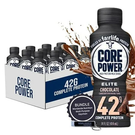 Worldwide Nutrition Bundle: Fairlife Core Power Elite 42g High Protein Milk Shake - Kosher Chocolate Protein Shake for Workout Recovery - 14 Fl Oz (Pack of 12) & Multi-Purpose Key Chain | Walmart (US)