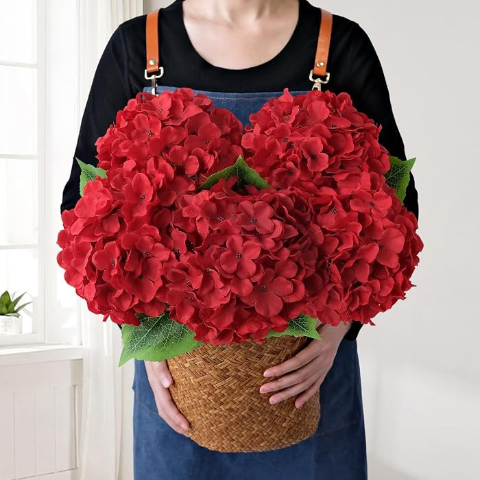 JINWOE 5Pcs Red Silk Hydrangea Artificial Flowers, 20Inch Large Halloween Christmas Lifelike Flow... | Amazon (US)