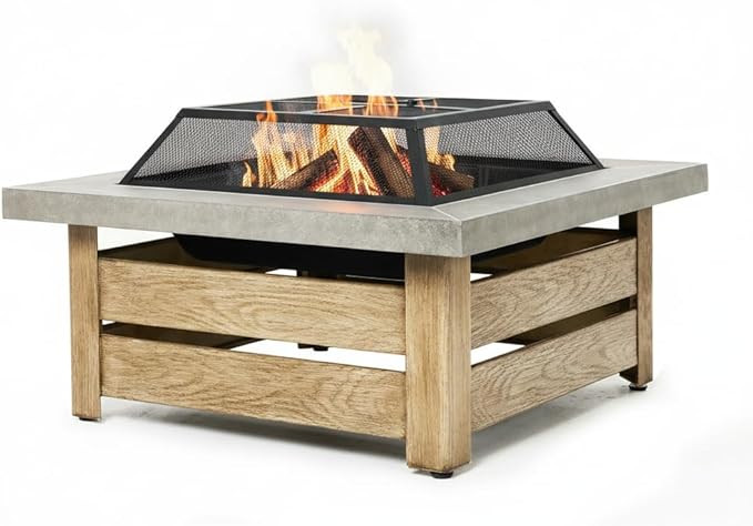 Firepits for Outside，Wood Burning Fire Pit with Wood-Grain Side Panels,Firepit for Outside with... | Amazon (US)