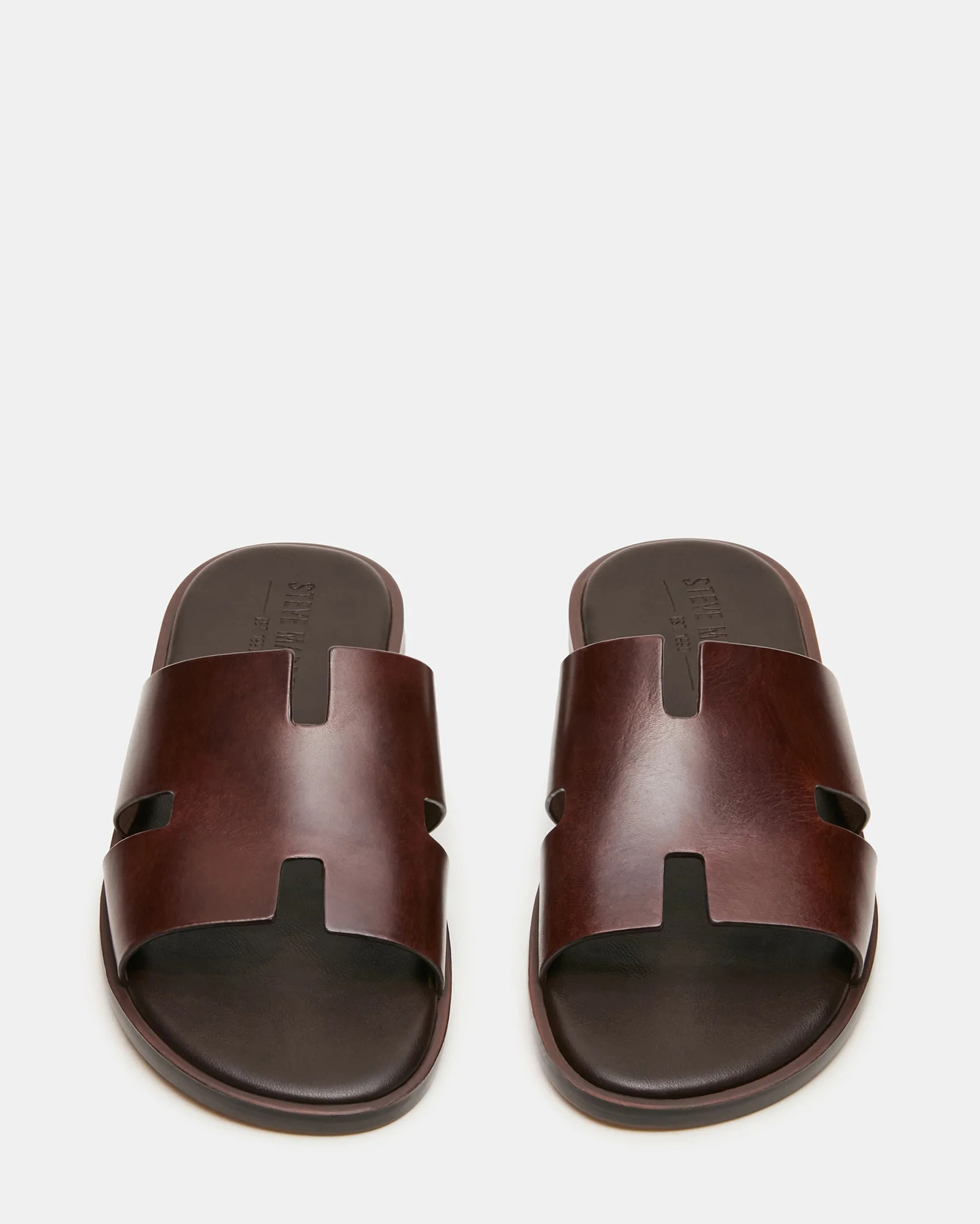 YUSSUF Brown Leather Slide Men's Sandal | Steve Madden (US)