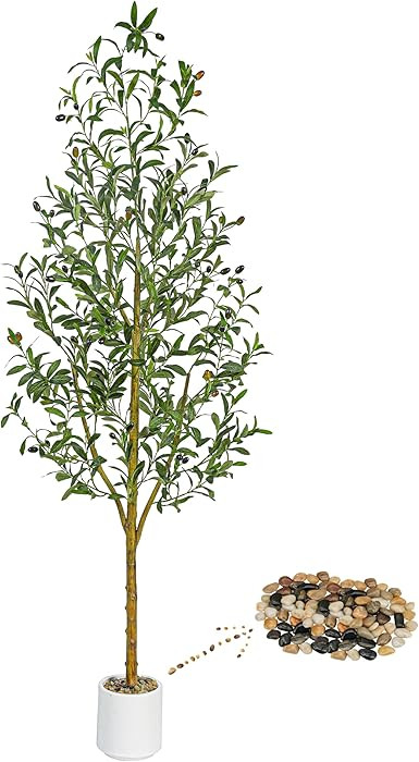 Artificial Olive Tree Artificial Plants, Tall Faux Olive Silk Plant with White Planter Home Offic... | Amazon (US)