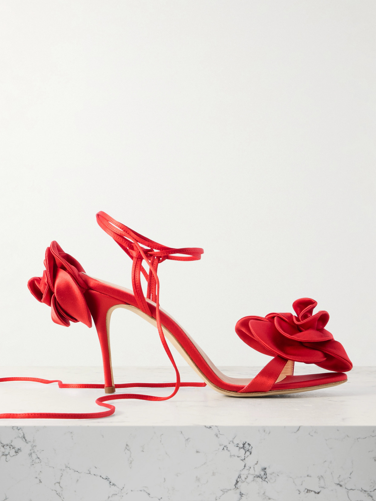 Magda Butrym - Flower Appliquéd Satin Sandals - Red | NET-A-PORTER (US)