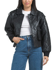 Quilted Faux Leather Bomber Jacket | TJ Maxx