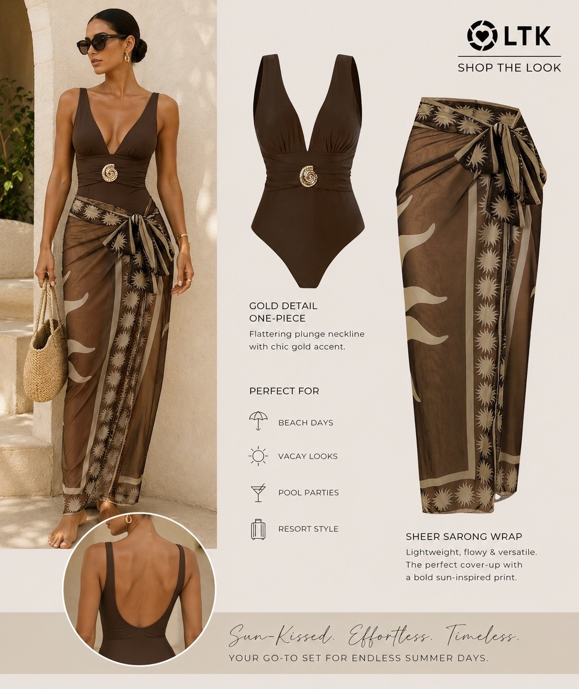 Chocolate tones, golden details, and effortless elegance. 🤎✨

This swimsuit + sarong combo is the definition of resort chic. The flattering plunge silhouette, luxe gold accent, and lightweight wrap create a timeless look you’ll reach for all summer long.

☀️ Resort Wear
☀️ Vacation Style
☀️ Beach Outfit Inspiration
☀️ Poolside Chic
☀️ Summer Fashion Finds

A look that feels expensive, elegant, and effortlessly put together. 🤎

#LTKStyle #ResortWear #VacationOutfit #BeachStyle #SummerFashion #LuxuryStyle #ResortChic #SwimwearStyle #PoolsideLook #VacationReady #LTKTravel #QuietLu

#LTKmomlife #LTKselfcare #LTKSaleAlert