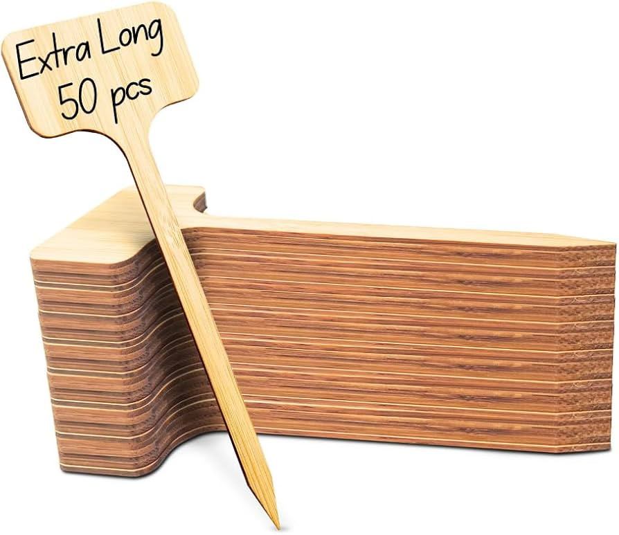50pcs Extra Long Plant Labels, Bamboo T-Type Plant Tags, (2.25" x 1.5" x 7") | Amazon (US)