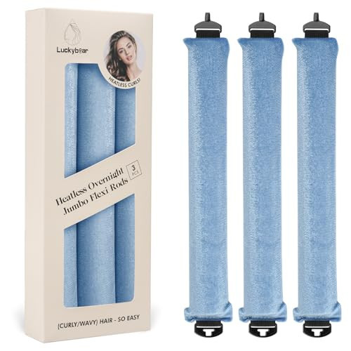 Overnight Heatless Hair Curler Blowout Rods Jumbo Satin Flexi Rods for Heatless Overnight Curls, Soft No-Heat Hair Styling Tools for All Hair Types, 3pcs Blue | Amazon (US)