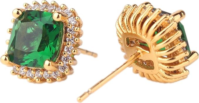 ODETOJOY 1 Pair Simulated Emerald Earrings 18K Yellow Gold Plated Square Cubic Zirconia Simulated... | Amazon (US)