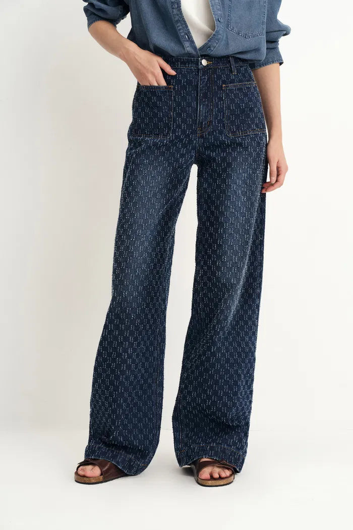 Natalie Gradient Straight Jeans in Diamond Jacquard Cotton Denim | Fabrique