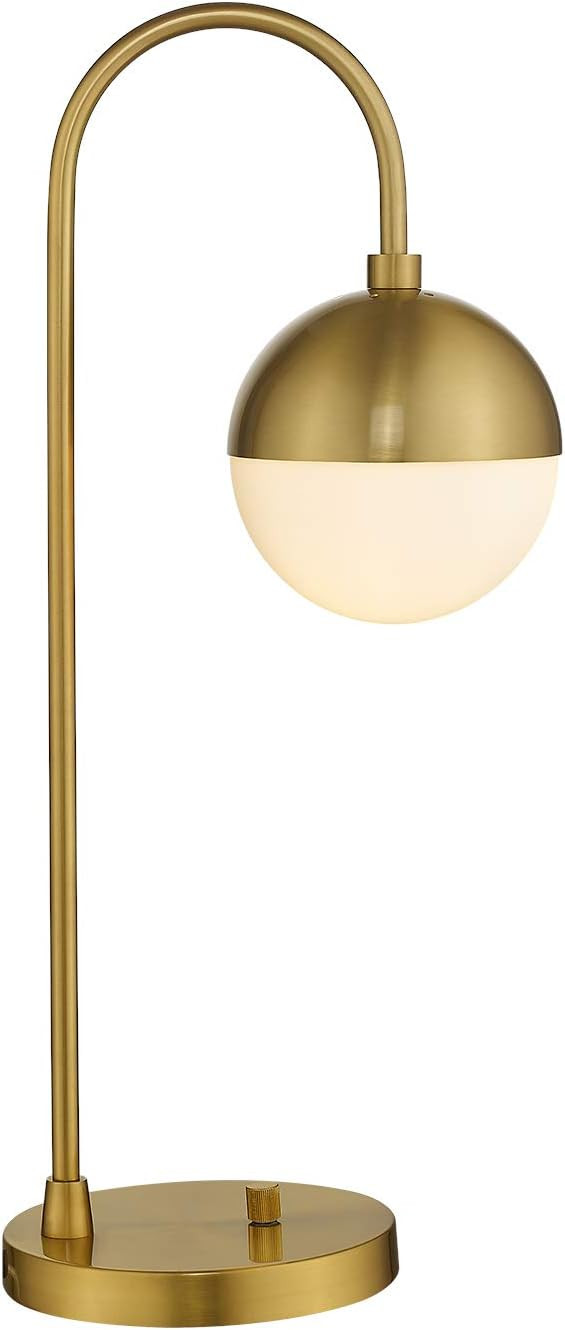 Modern Gold Table Lamp with White Glass Globe, LMS Gold Desk Light Bedside Lamp with Brushed Bras... | Amazon (US)