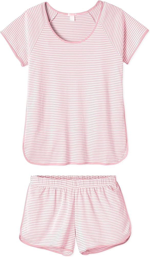 Hilinker Women Striped Pajama Set Short Sleeve Top with Shorts Sleepwear 2 Piece Lounge Sets | Amazon (US)