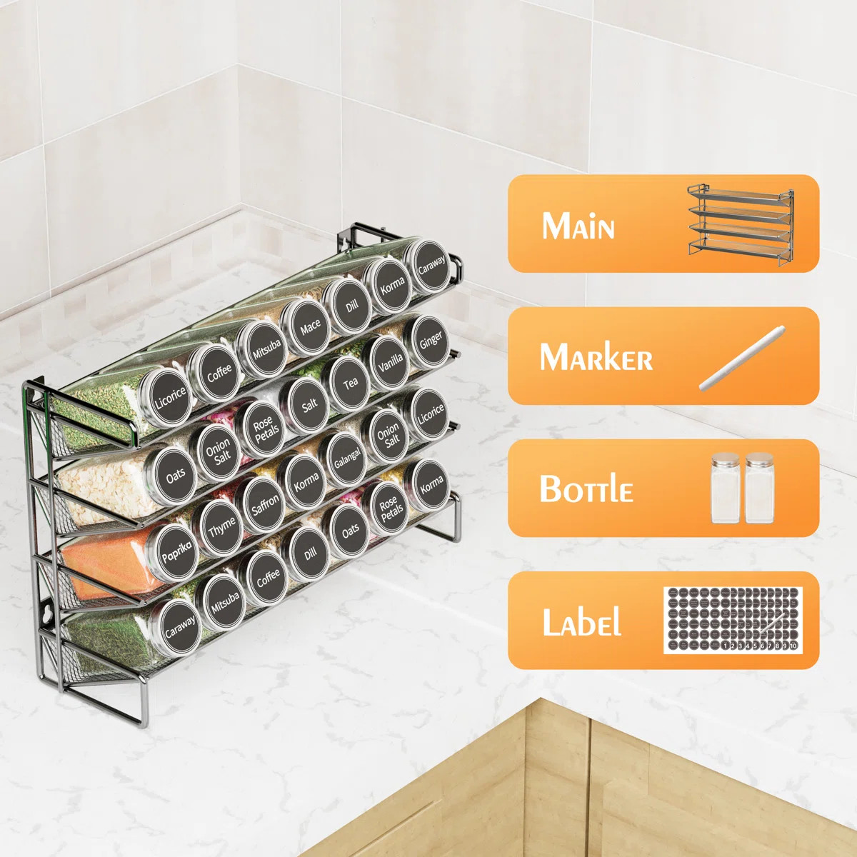 Spice Rack Organizer Set with Spice Jars, 386 Labels, Chalk Marker, and Funnel for Cabinet, Count... | Wayfair North America