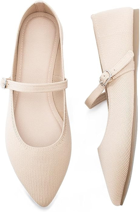Pointed Toe Flats Knit Ballet Flat Shoes for Women Comfortable with Adjustable Strap,Washable Dre... | Amazon (US)