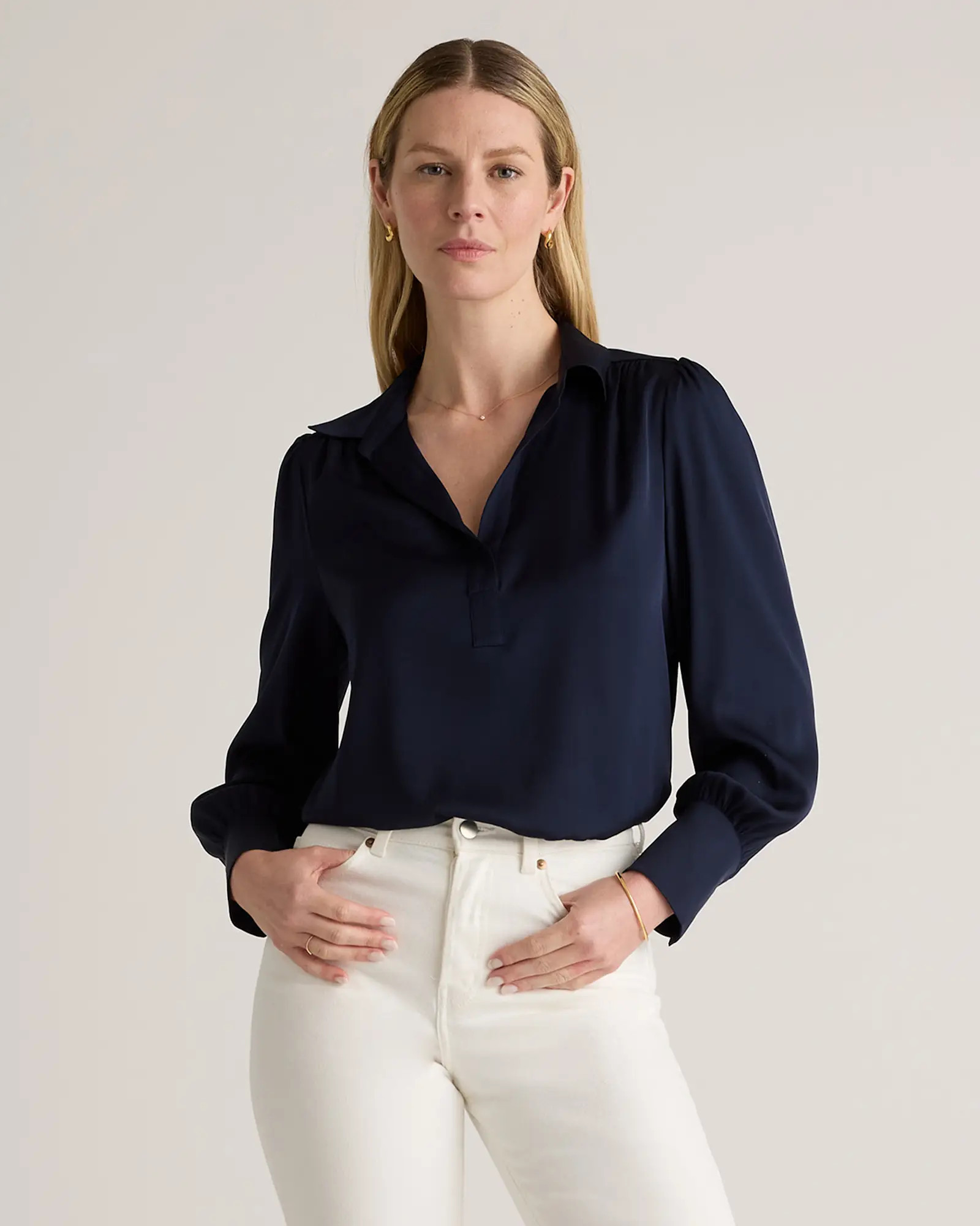 Washable Stretch Silk Split Neck Blouse | Quince