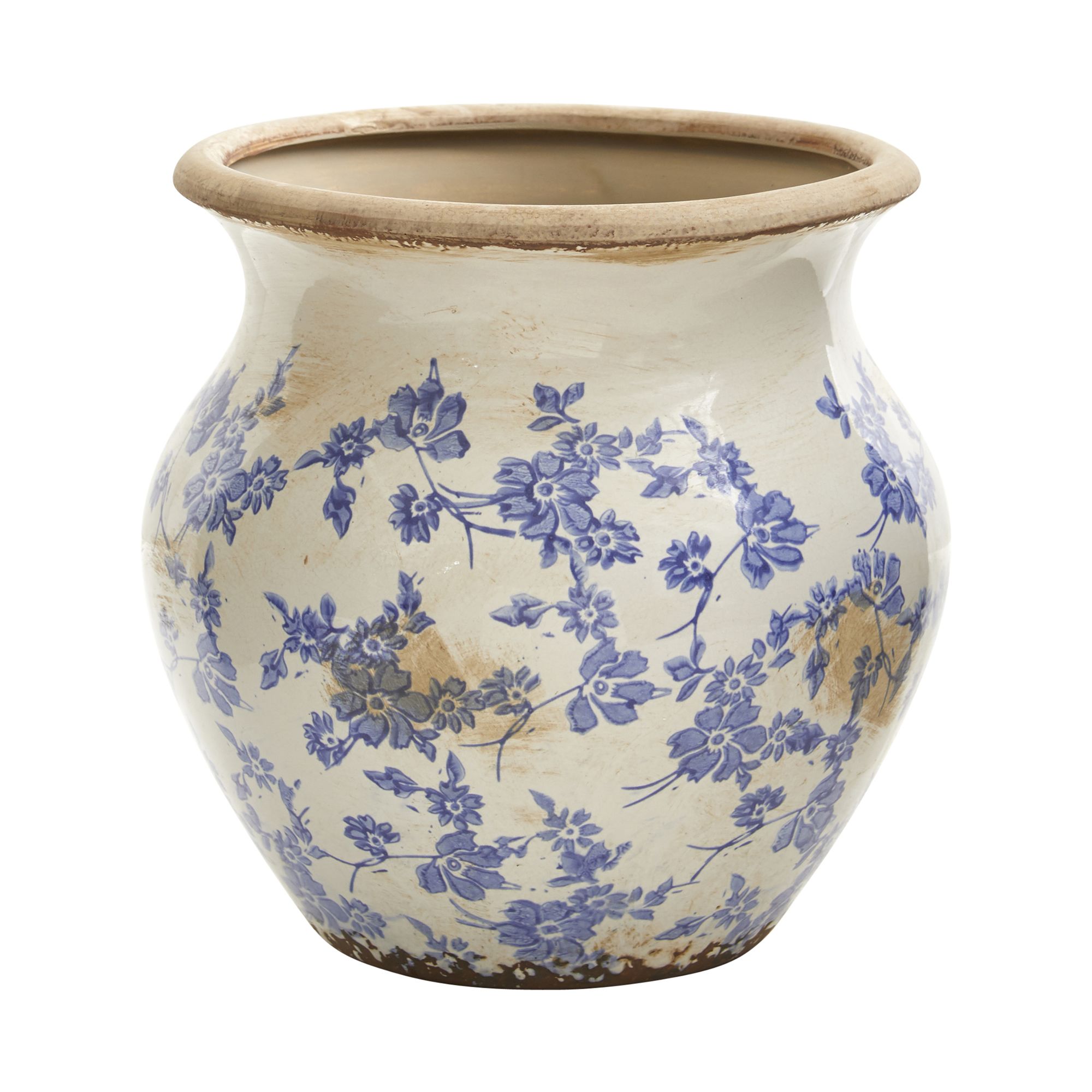 Nearly Natural Green 10.5" Traditional Tuscan Ceramic Blue Scroll Urn Vase - Walmart.com | Walmart (US)