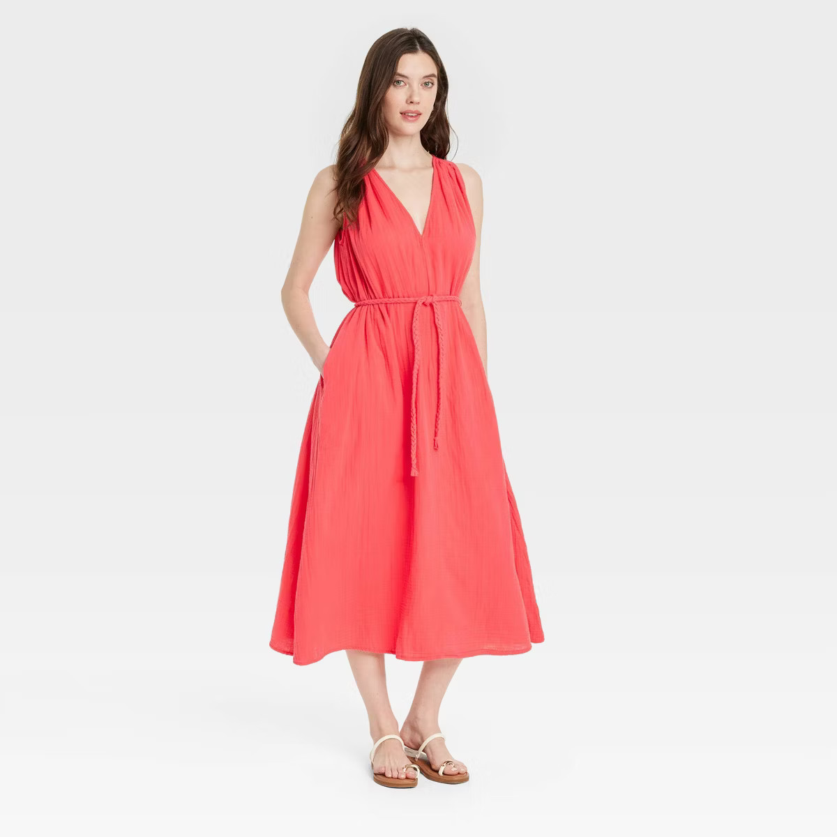 Women's Belted Gauze Midi A-Line Dress - Universal Thread™ | Target