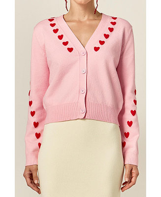English Factory Women's Heart Contrast Knit Cardigan - Macy's | Macy's