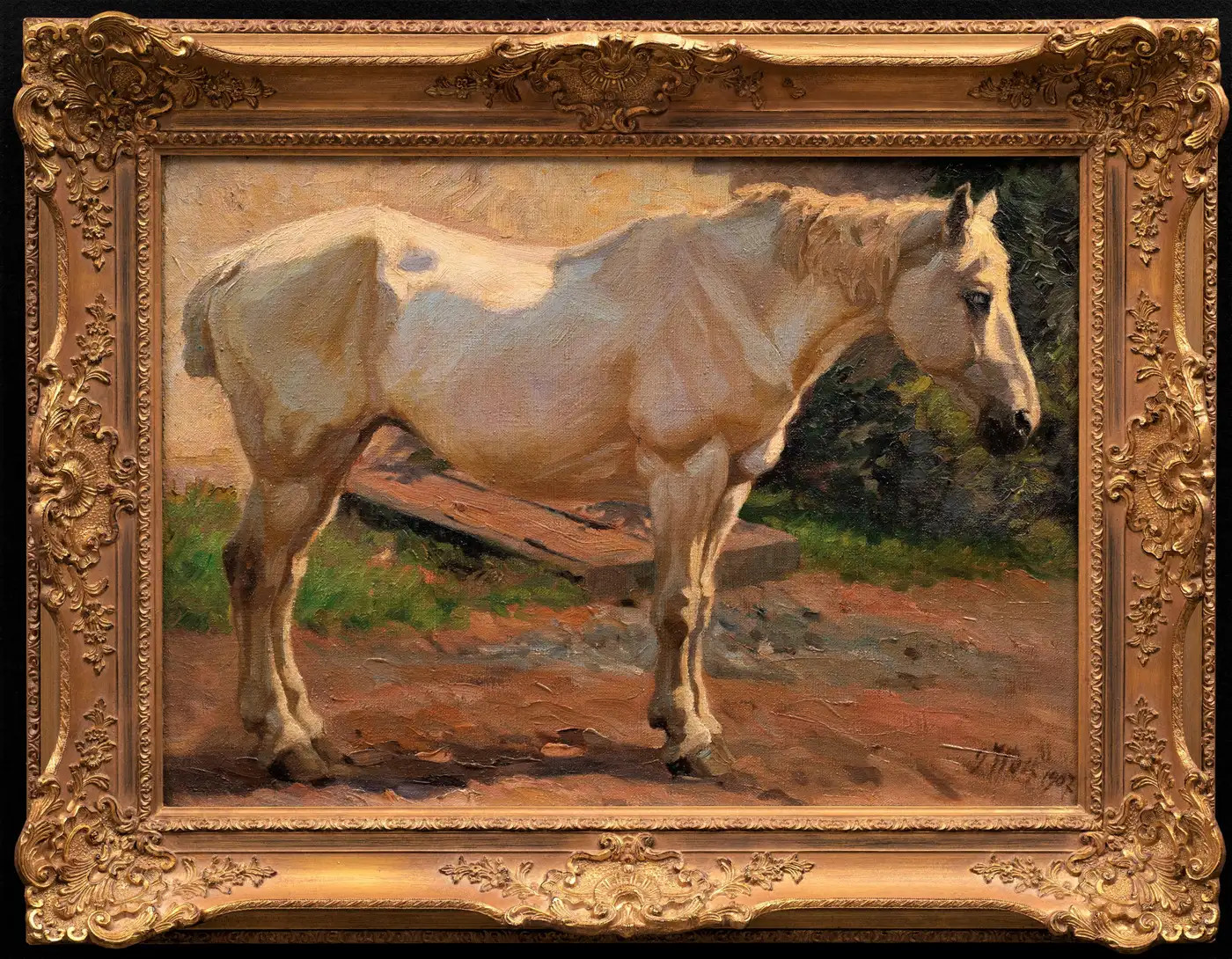 Georg WolfAntique Horse Painting "Standing Grey Horse, Facing Right" Georg Wolf dated 1907Circa 1... | 1stDibs